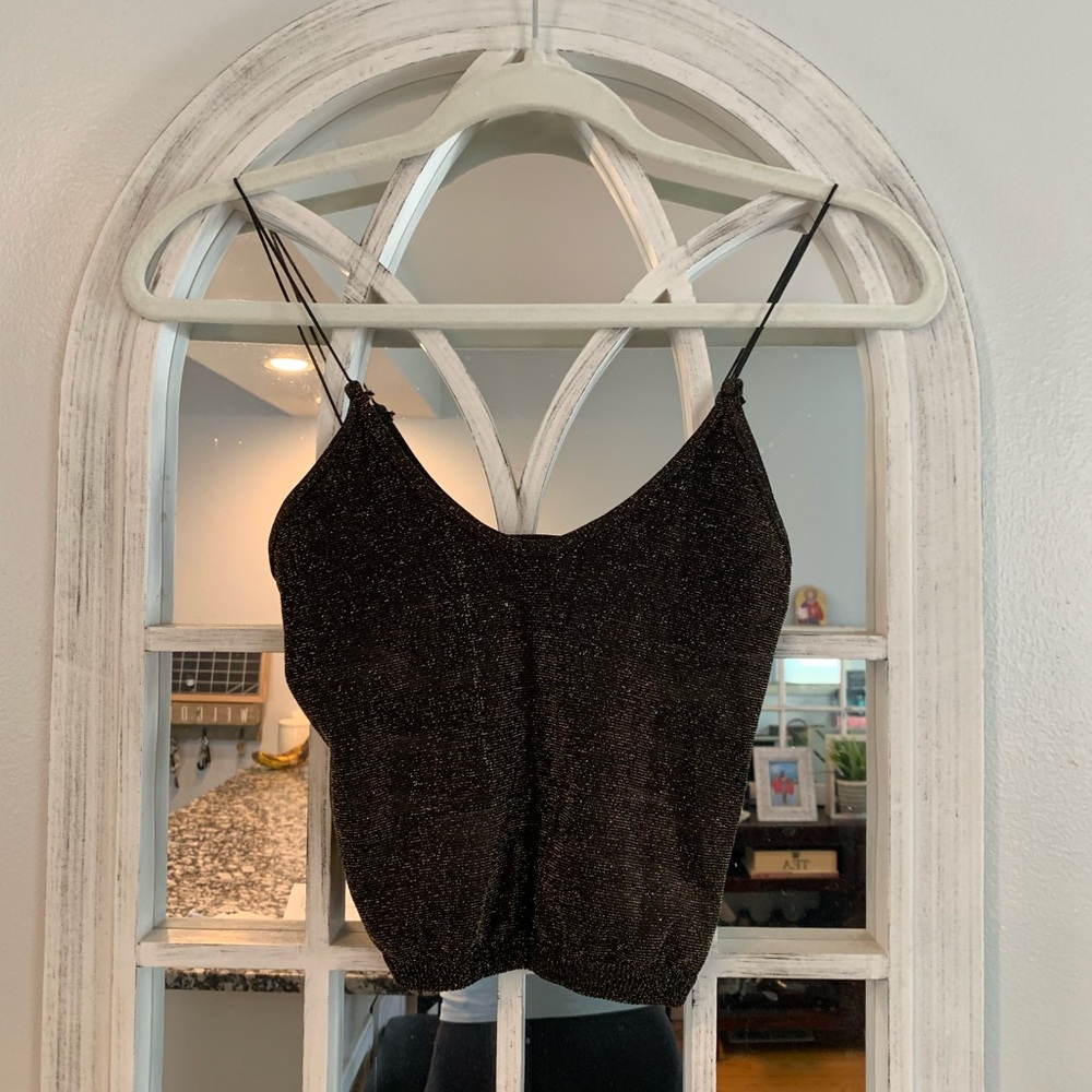 Free Prople- Black Glittery BUNGY STRAPS Women's Top